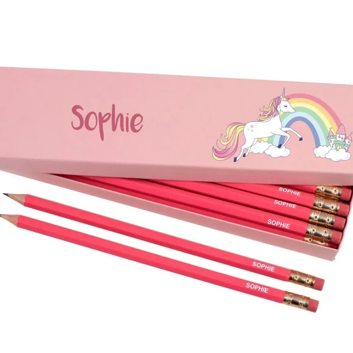 Box of 12 Named HB Pencils - Rainbow Unicorn