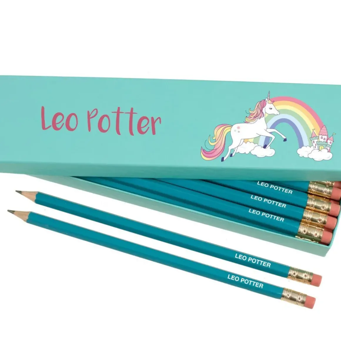 Box of 12 Named HB Pencils - Rainbow Unicorn